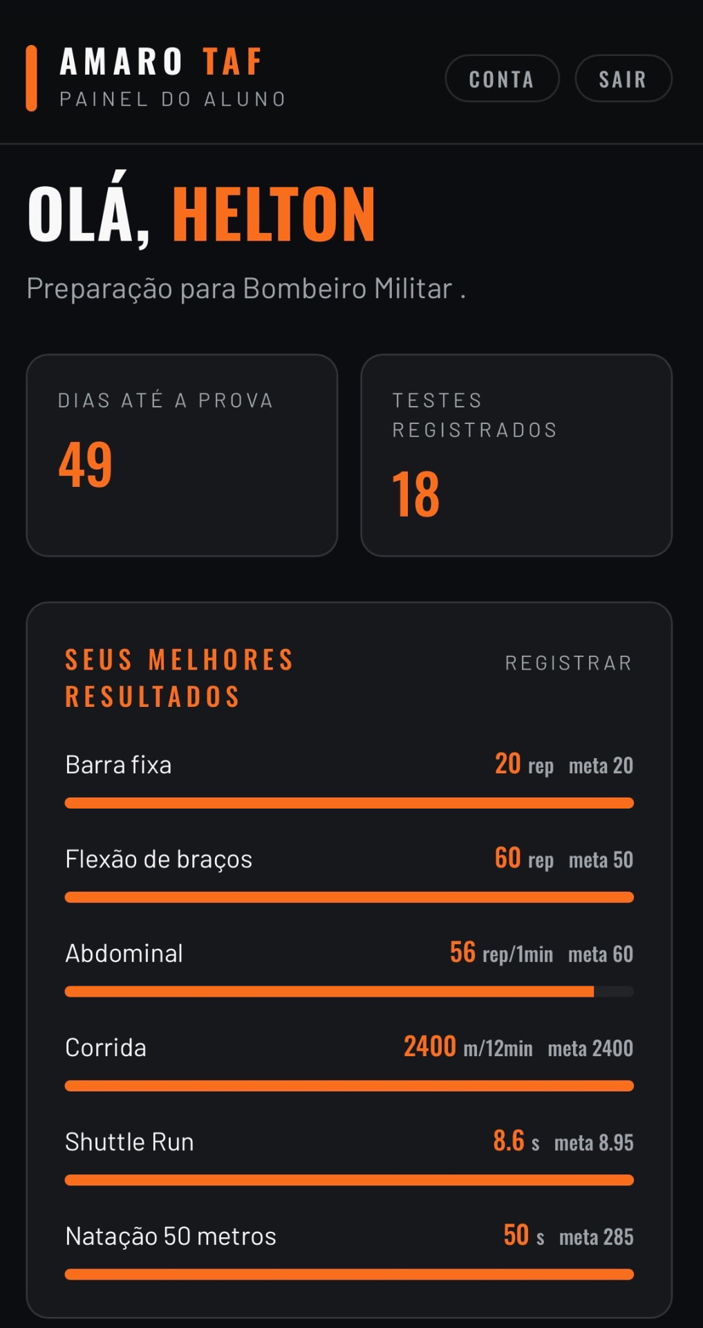 Print real do treino do dia